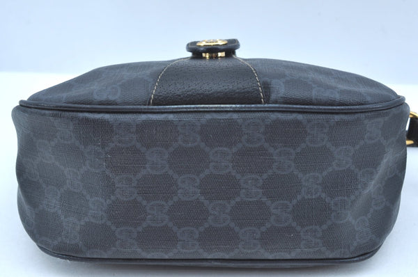 Authentic GUCCI Web Sherry Line Shoulder Cross Bag GG PVC Leather Black K9556
