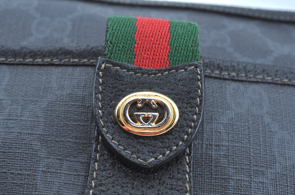 Authentic GUCCI Web Sherry Line Shoulder Cross Bag GG PVC Leather Black K9556
