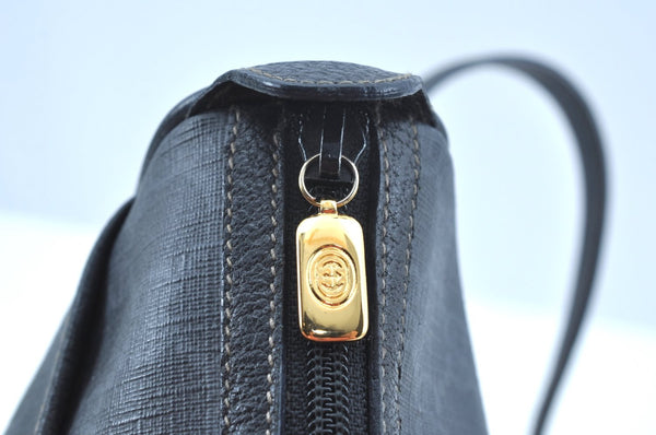 Authentic GUCCI Web Sherry Line Shoulder Cross Bag GG PVC Leather Black K9556