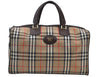 Authentic Burberrys Vintage Check Canvas Travel Boston Bag Brown Beige K9558