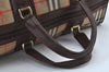 Authentic Burberrys Vintage Check Canvas Travel Boston Bag Brown Beige K9558