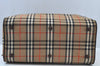 Authentic Burberrys Vintage Check Canvas Travel Boston Bag Brown Beige K9558