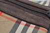 Authentic Burberrys Vintage Check Canvas Travel Boston Bag Brown Beige K9558