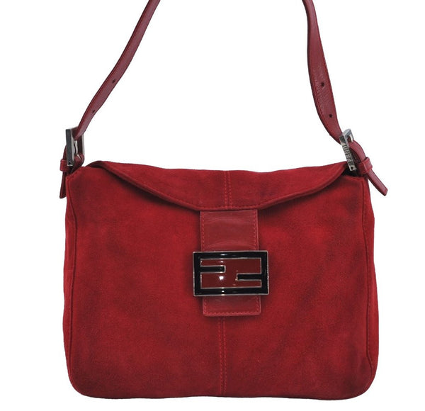 Authentic FENDI Shoulder Hand Bag Purse Suede Red K9562