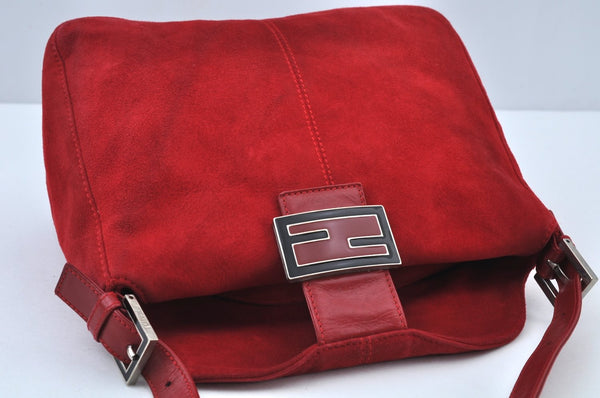 Authentic FENDI Shoulder Hand Bag Purse Suede Red K9562