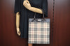 Authentic BURBERRY Vintage Nova Check Nylon Leather Hand Bag Beige K9564