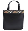 Authentic BURBERRY Vintage Nova Check Leather Canvas Hand Bag Black Beige K9565