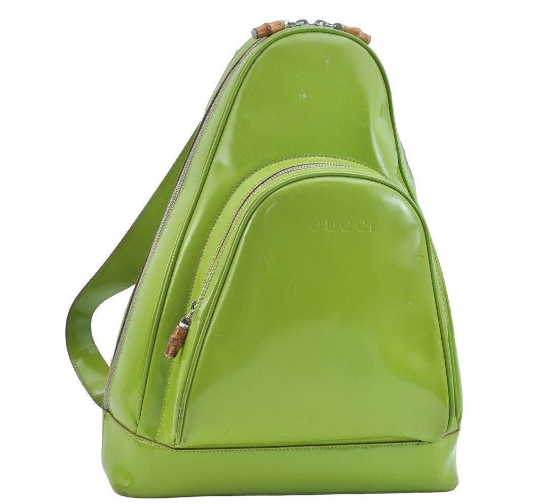 Authentic GUCCI Bamboo ShoulderBag Enamel Green Junk K9566