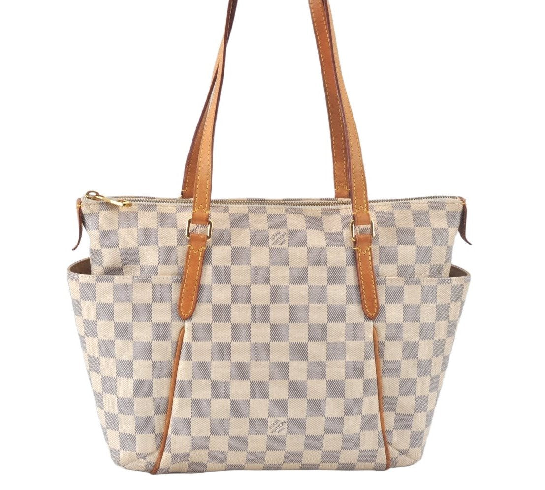 Authentic Louis Vuitton Damier Azur Totally PM Tote Bag White N41280 LV K9567