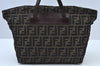 Authentic FENDI Zucca Hand Bag Nylon Leather Brown K9568