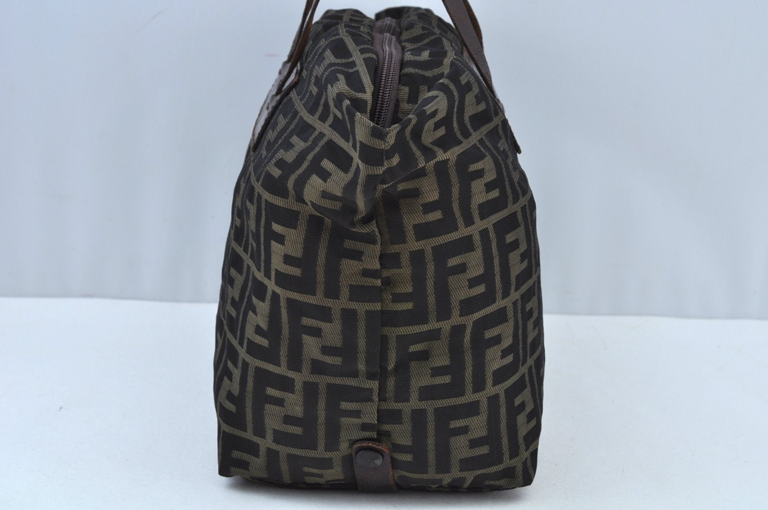 Authentic FENDI Zucca Hand Bag Nylon Leather Brown K9568