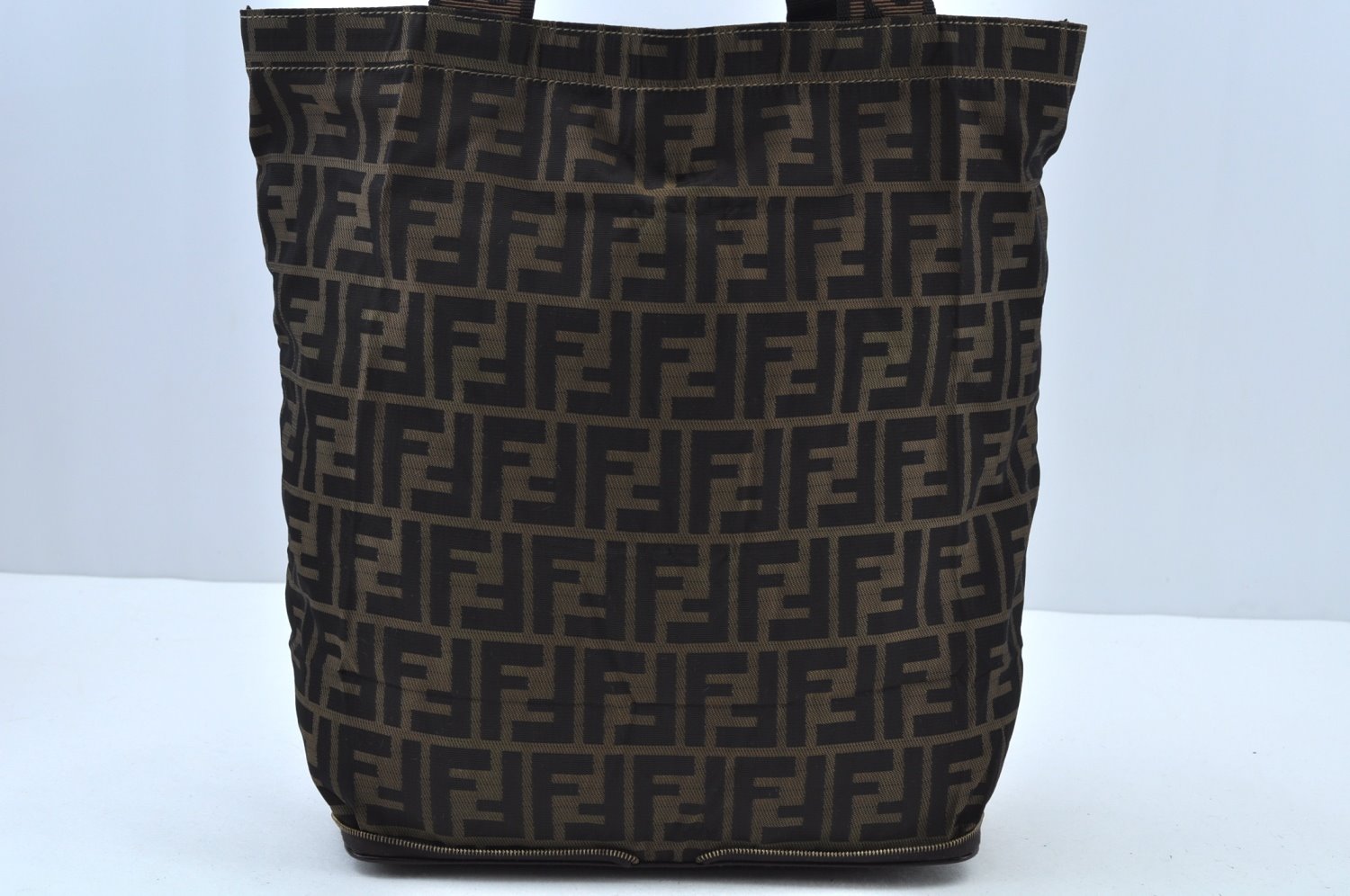 Authentic FENDI Zucca Hand Tote Bag Canvas Brown K9572