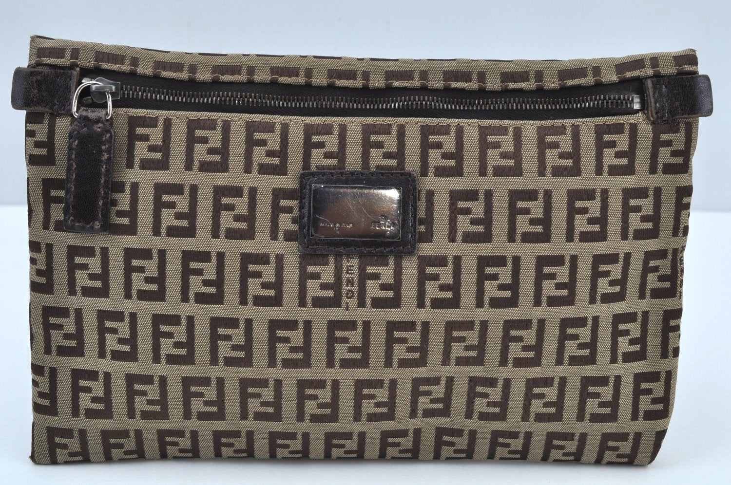 Authentic FENDI Zucchino Shoulder Bag Canvas Leather Brown K9573