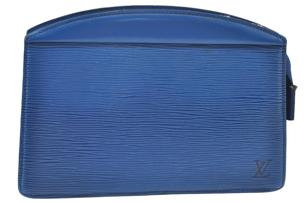 Authentic Louis Vuitton Epi Trousse Crete Clutch Bag Blue M48405 LV Junk K9579