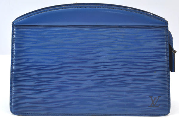 Authentic Louis Vuitton Epi Trousse Crete Clutch Bag Blue M48405 LV Junk K9579