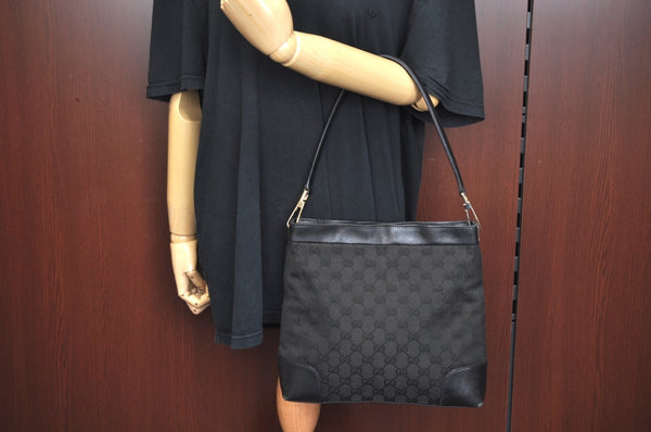 Authentic GUCCI Shoulder Bag GG Canvas Leather Black K9582