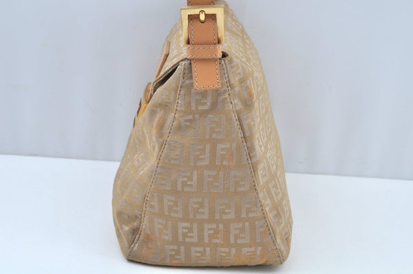 Authentic FENDI Zucchino Shoulder Bag Purse Canvas Leather Beige K9584