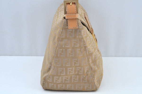 Authentic FENDI Zucchino Shoulder Bag Purse Canvas Leather Beige K9584