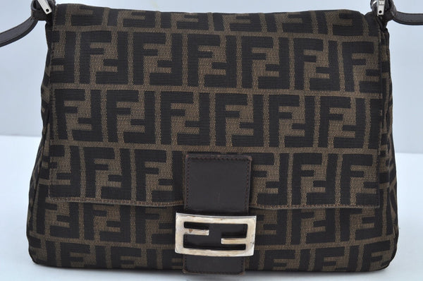 Auth FENDI Zucca Mamma Baguette Shoulder Bag Canvas Leather Brown K9585