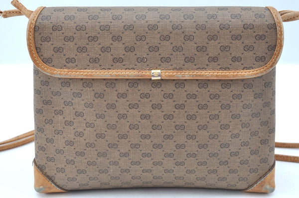 Authentic GUCCI Micro GG PVC Leather Shoulder Cross Body Bag Brown Junk K9590