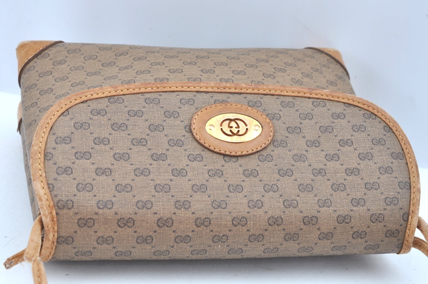 Authentic GUCCI Micro GG PVC Leather Shoulder Cross Body Bag Brown Junk K9590