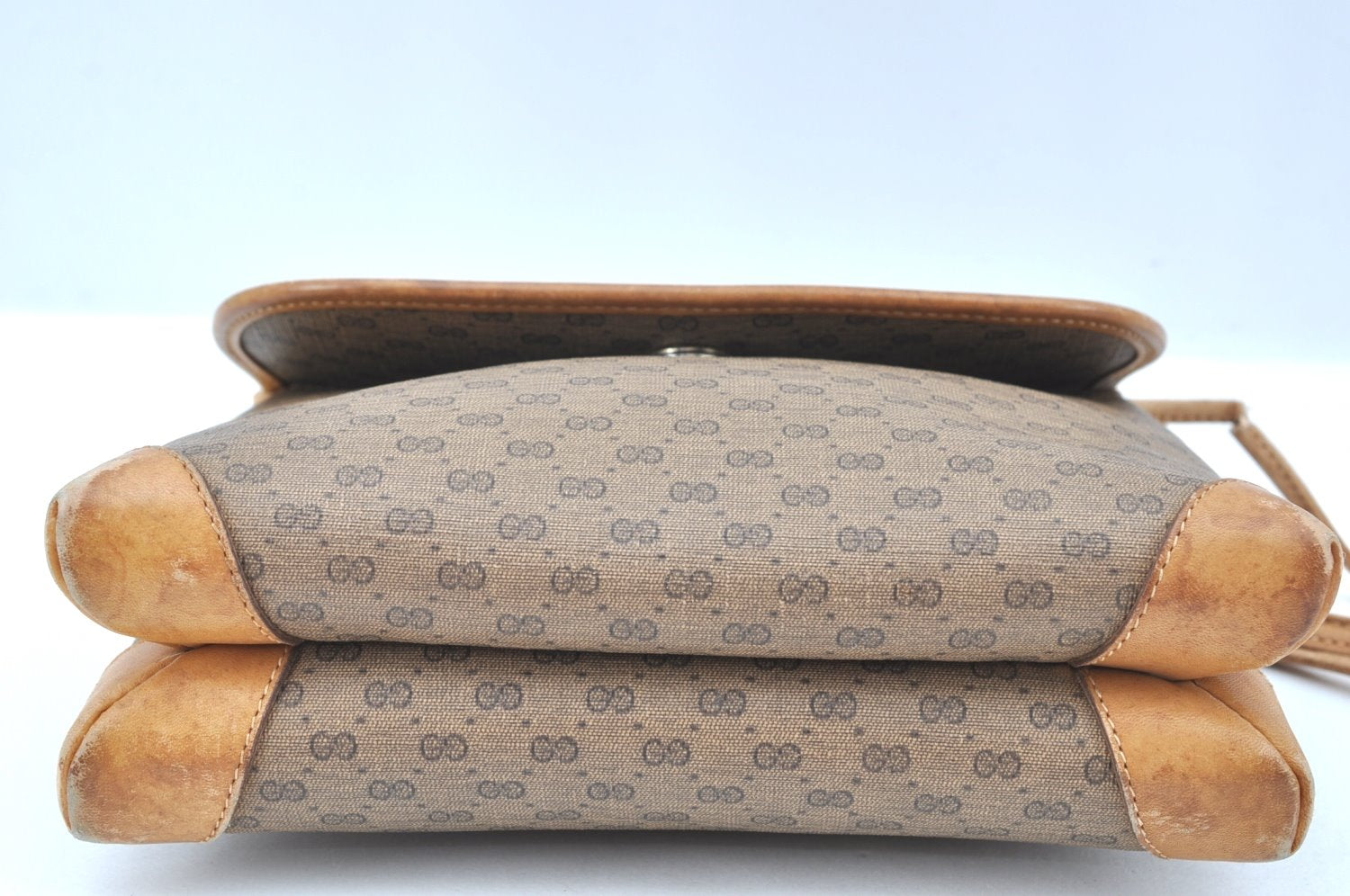 Authentic GUCCI Micro GG PVC Leather Shoulder Cross Body Bag Brown Junk K9590