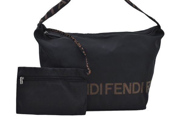 Authentic FENDI Shoulder Bag Nylon Purse Black K9592