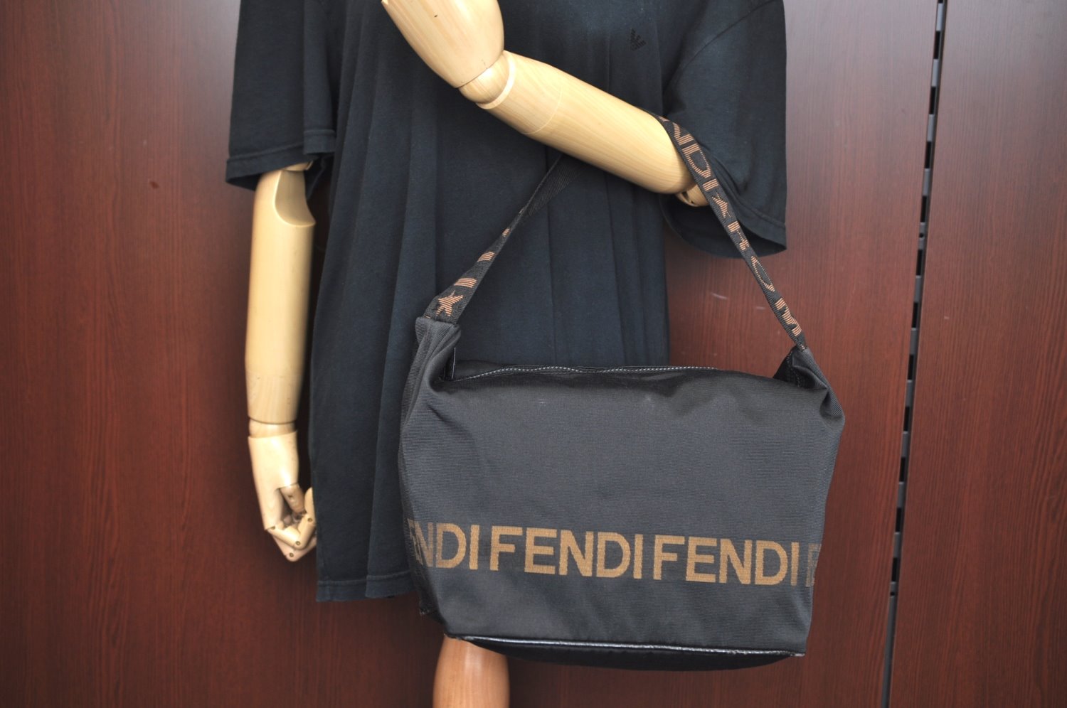 Authentic FENDI Shoulder Bag Nylon Purse Black K9592