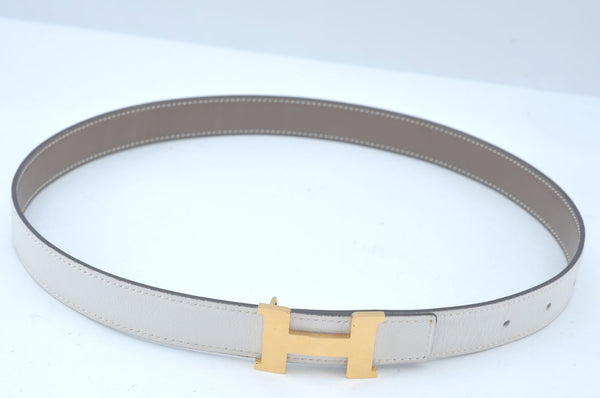 Authentic HERMES Constance Leather Belt Size 65cm 25.6-29.5" White Box K9593