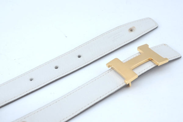 Authentic HERMES Constance Leather Belt Size 65cm 25.6-29.5" White Box K9593