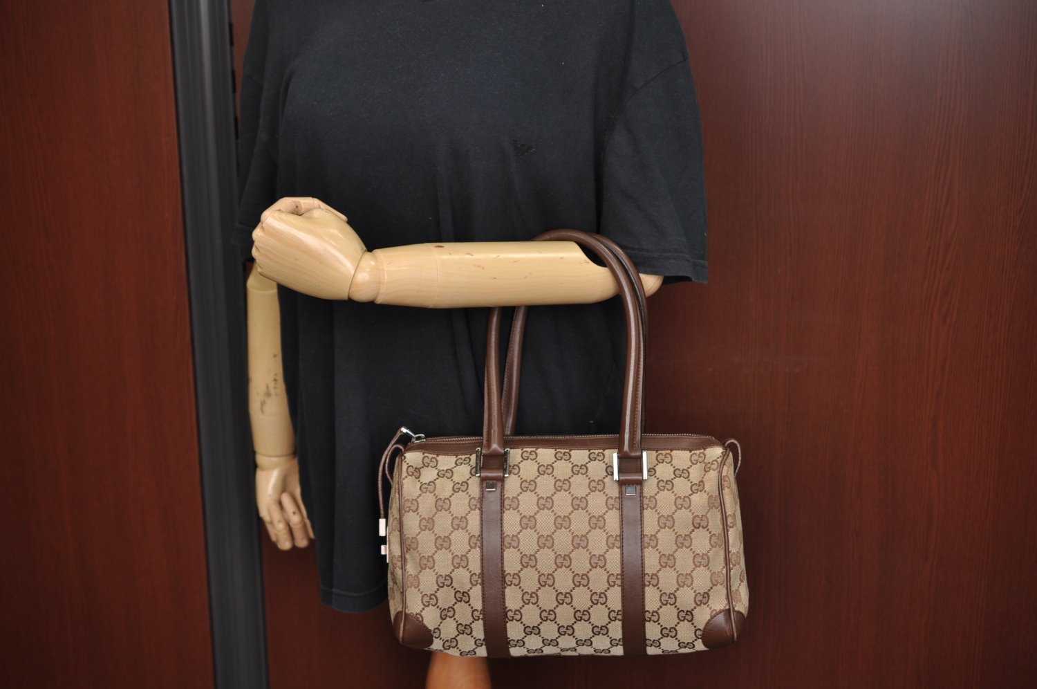 Authentic GUCCI HandBag Canvas Leather Brown K9594