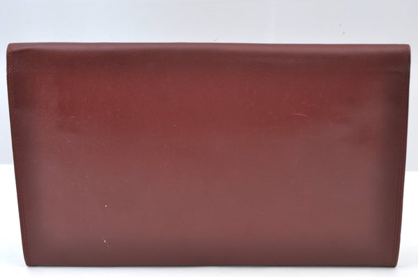 Authentic Cartier Must de Cartier Clutch Bag Leather Bordeaux Red K9596