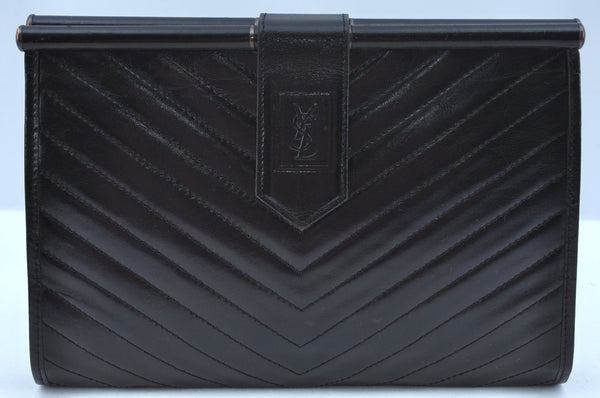 Authentic YVES SAINT LAURENT Clutch Hand Bag Purse Leather Black K9597