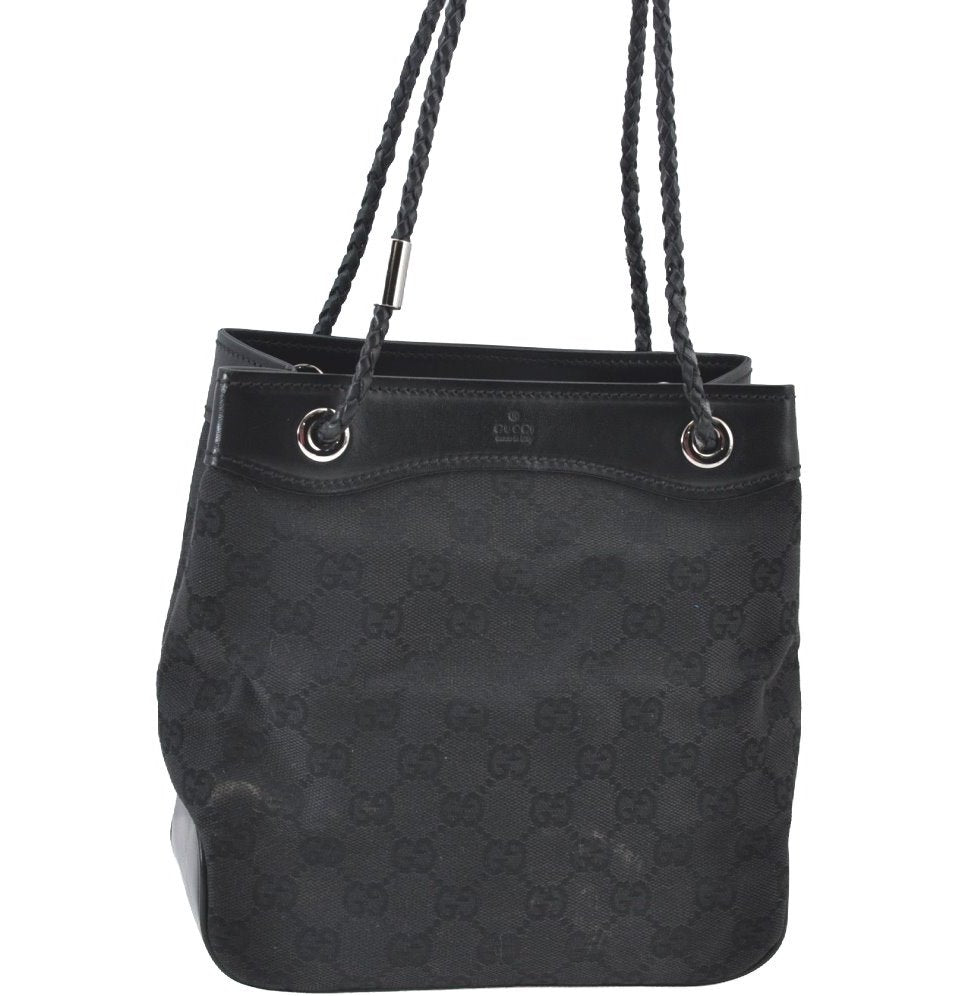 Authentic GUCCI Hand Bag GG Canvas Leather 109143 Black K9600