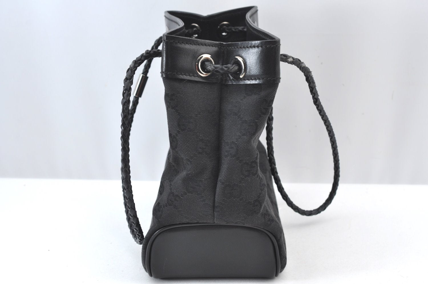 Authentic GUCCI Hand Bag GG Canvas Leather 109143 Black K9600