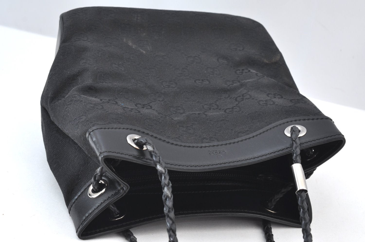 Authentic GUCCI Hand Bag GG Canvas Leather 109143 Black K9600