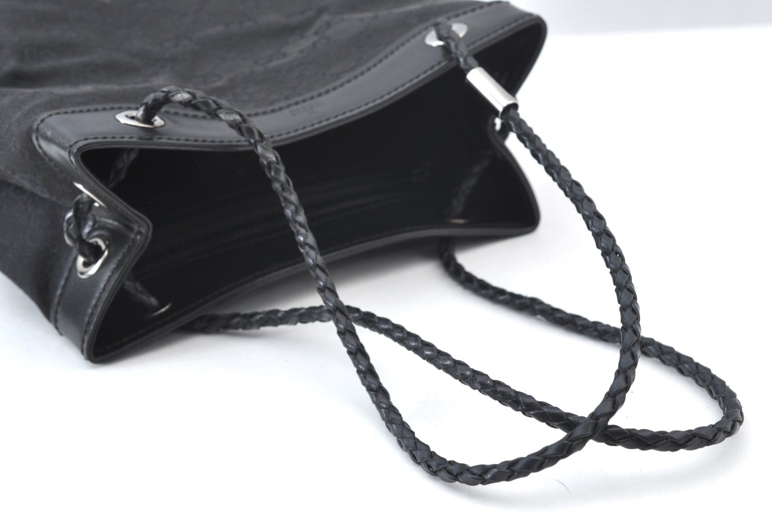 Authentic GUCCI Hand Bag GG Canvas Leather 109143 Black K9600