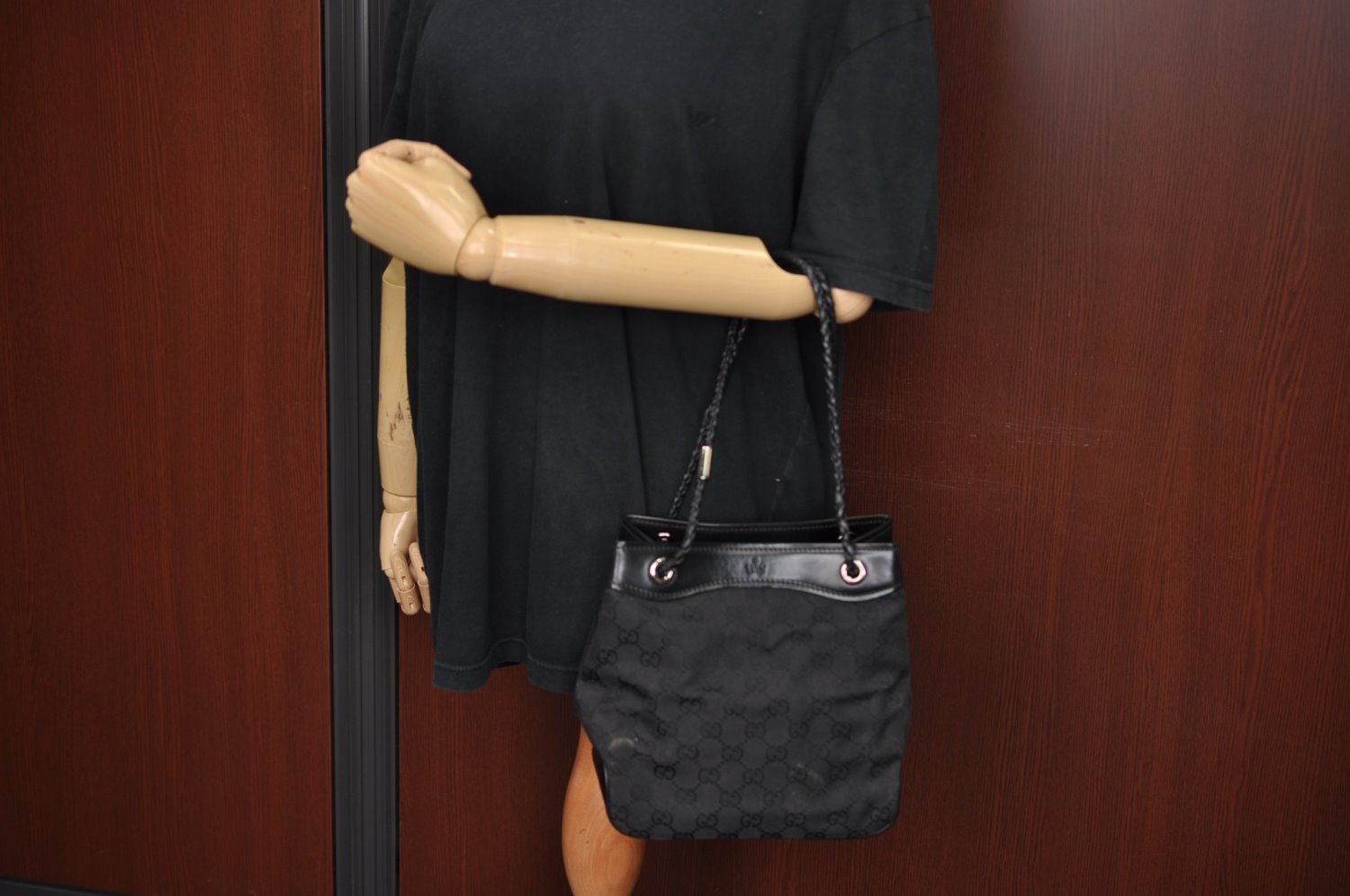 Authentic GUCCI Hand Bag GG Canvas Leather 109143 Black K9600