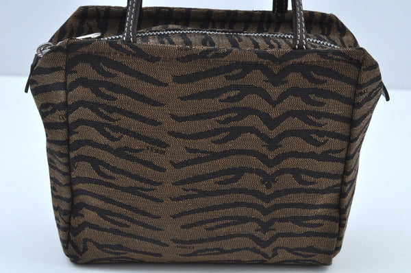Authentic FENDI Vintage Zebra Pattern Hand Bag Purse Canvas Leather Brown K9603