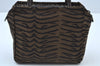 Authentic FENDI Vintage Zebra Pattern Hand Bag Purse Canvas Leather Brown K9603