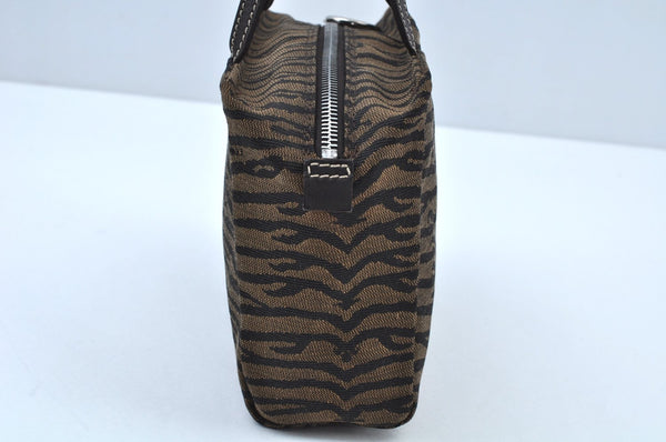 Authentic FENDI Vintage Zebra Pattern Hand Bag Purse Canvas Leather Brown K9603