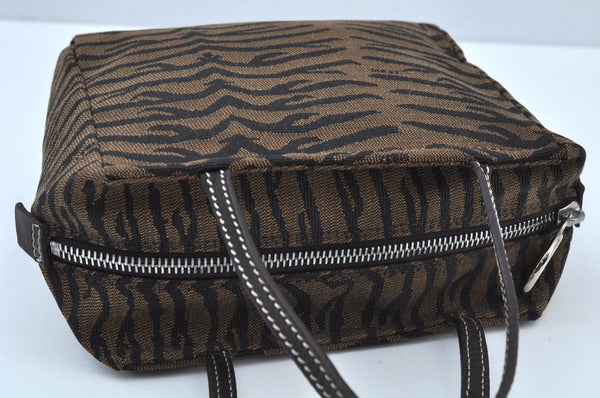 Authentic FENDI Vintage Zebra Pattern Hand Bag Purse Canvas Leather Brown K9603