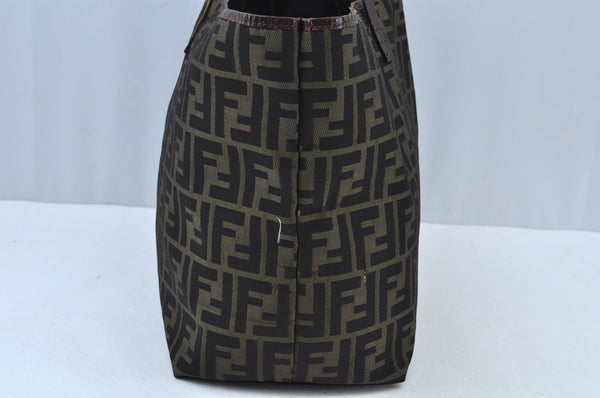 Authentic FENDI Zucca Shoulder Tote Bag Canvas Brown K9604