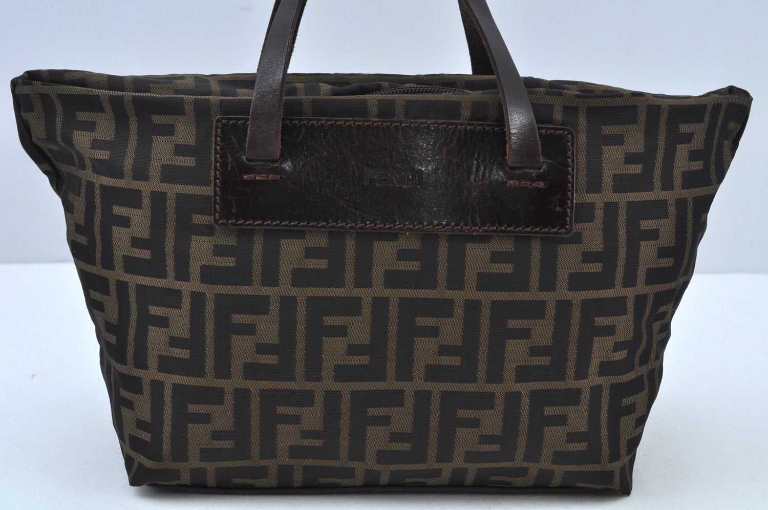 Authentic FENDI Zucca Hand Bag Nylon Leather Brown K9605