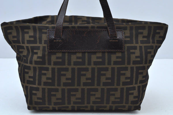 Authentic FENDI Zucca Hand Bag Nylon Leather Brown K9605
