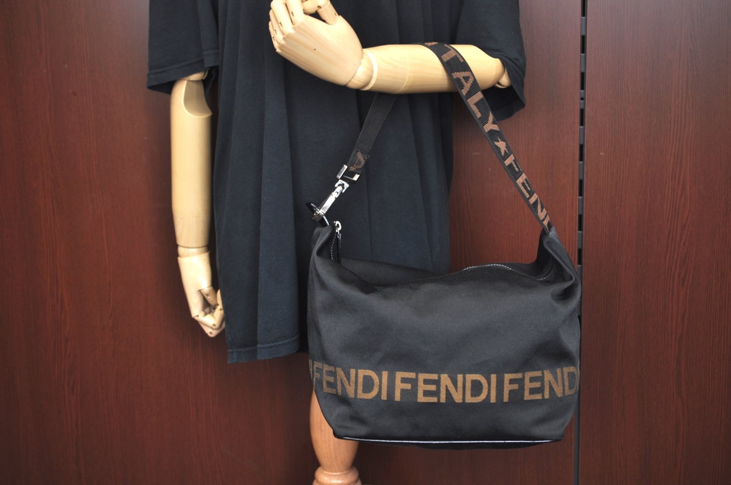 Authentic FENDI Shoulder Bag Nylon Black K9606