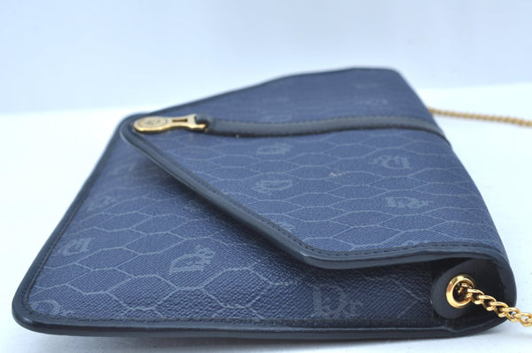 Auth Christian Dior Honeycomb Shoulder Cross Bag Chain PVC Leather Navy K9608
