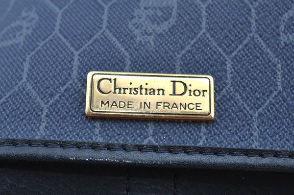 Auth Christian Dior Honeycomb Shoulder Cross Bag Chain PVC Leather Navy K9608