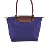 Auth Longchamp Le Pliage Shopper Tote Hand Bag Nylon Leather Purple K9616