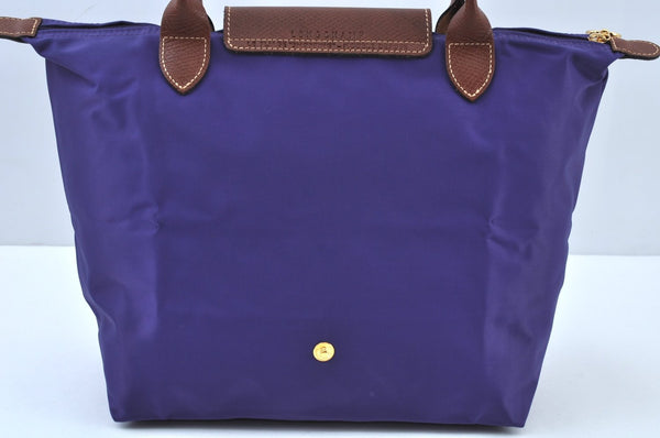 Auth Longchamp Le Pliage Shopper Tote Hand Bag Nylon Leather Purple K9616